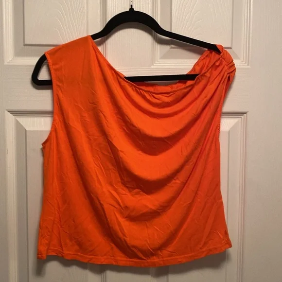 Vibrant Orange Off One Shoulder Sleeveless Top…size L - Picture 2 of 4